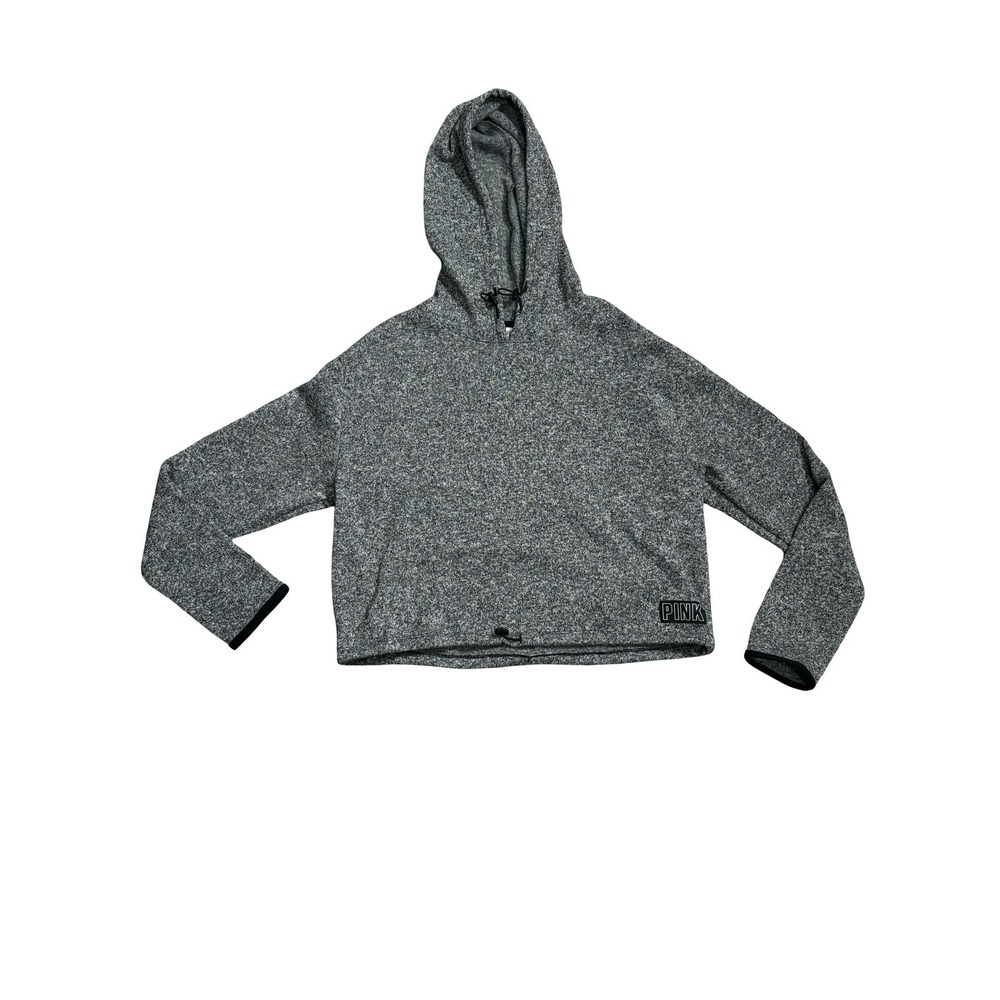 PINK Victoria's Secret Grey Marled Cropped Hoodie Sweatshirt Medium Sporty‎ Knit
